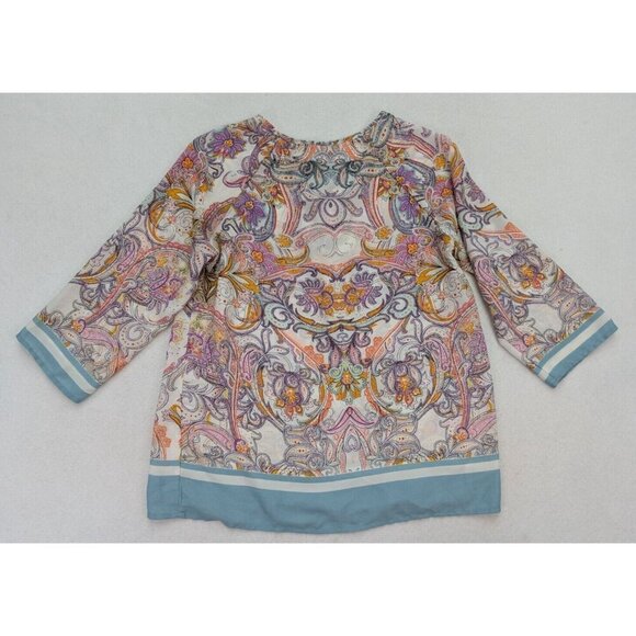 Rose & Thyme Women's Top Size M 3/4 Sleeve Silky Textured Boho Peasant - Picture 12 of 13